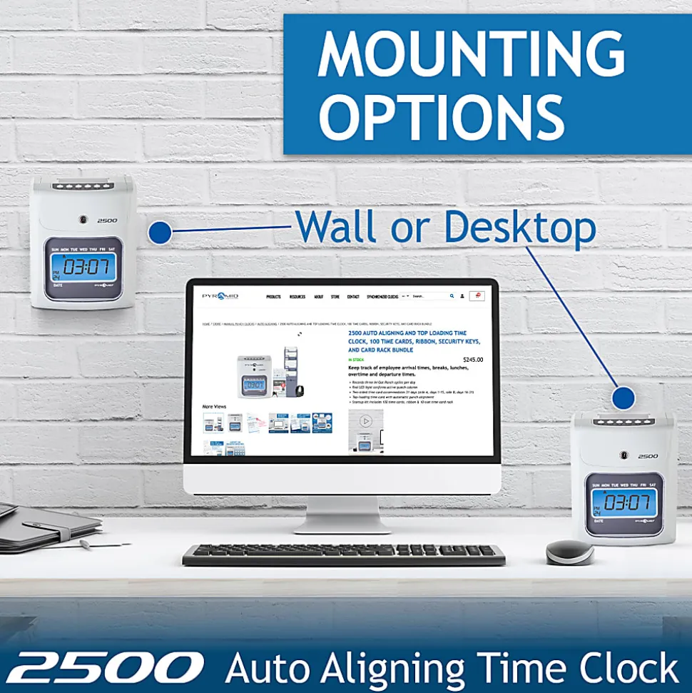 Pyramid Time Systems Small Business 2500 Time Clock Bundle, Unlimited Employees, Ivory