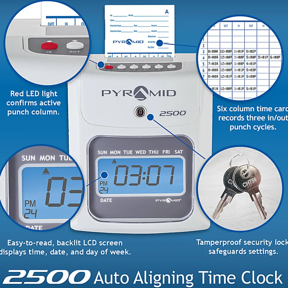 Pyramid Time Systems Small Business 2500 Time Clock Bundle, Unlimited Employees, Ivory
