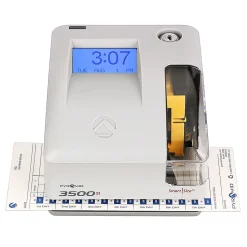 Pyramid Time Systems 3500ss Employment Time Clock & Document Stamp, Unlimited Employees, 5-1/2”H x 6-1/2”W x 6-1/2”D, Gray