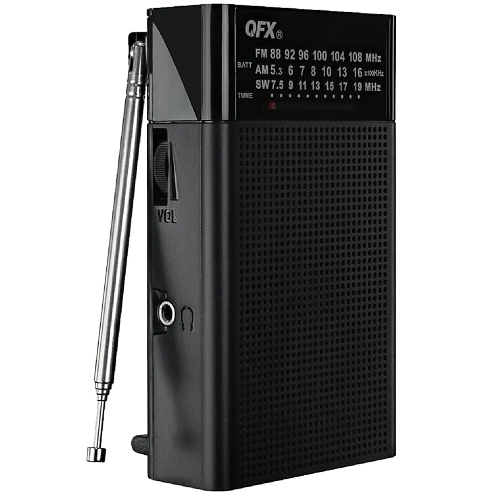 QFX Pocket R-35 Mono 3-Band Radio, 4-3/4"H x 2-3/4"W x 1-1/2"D, Black