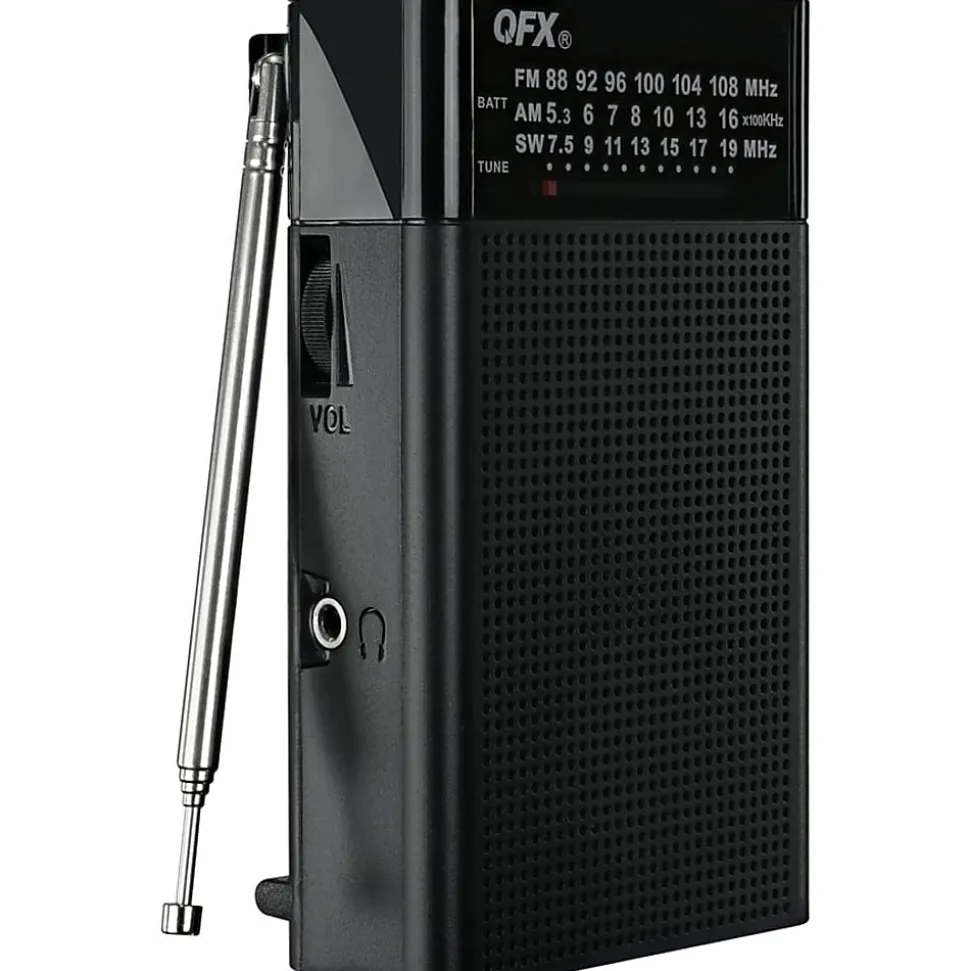 QFX Pocket R-35 Mono 3-Band Radio, 4-3/4"H x 2-3/4"W x 1-1/2"D, Black