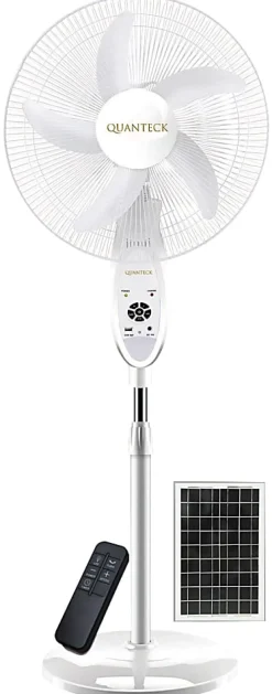QFX Quanteck Pedestal 18” Solar Fan, 44”H x 18”W x 18”D, White