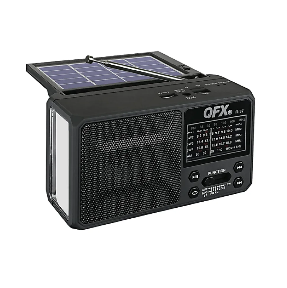 QFX R-47 Solar Bluetooth® Lantern And Radio, 3-3/8”H x 6”W x 2-3/16”D, Black