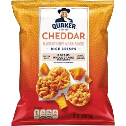 Quaker Cheddar Cheese Popped Rice Crisps, 0.67 Oz, Pack Of 60