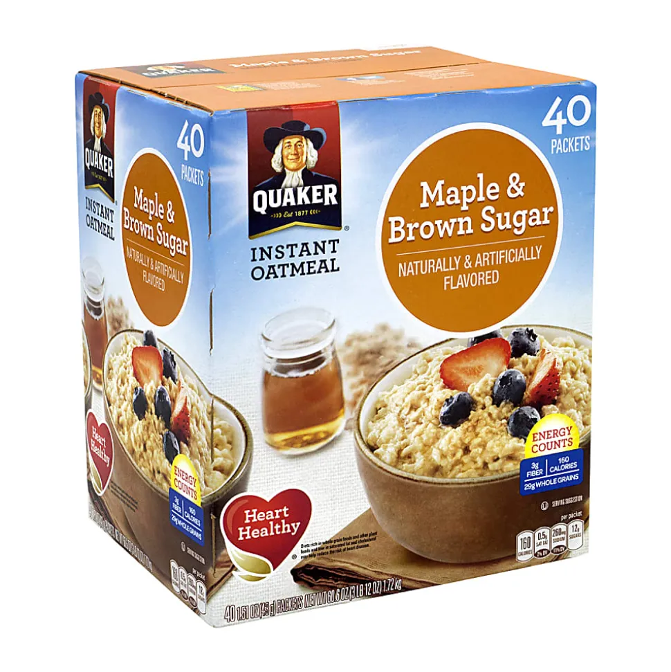 Quaker Instant Oatmeal Packets, Maple And Brown Sugar, Box Of 40 Packets