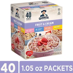 Quaker Oats Instant Oatmeal Fruit & Cream Variety Pack, 1.05-Oz Packets, Pack Of 40 Packets