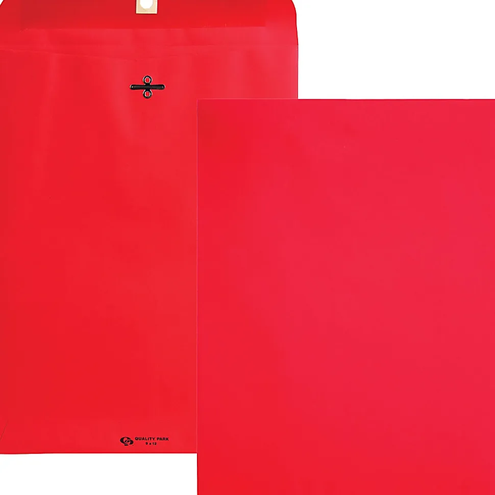 Quality Park Brightly Colored 9x12 Clasp Envelopes - Clasp - #90 - 9" Width x 12" Length - 28 lb - Clasp - Paper - 10 / Pack - Red