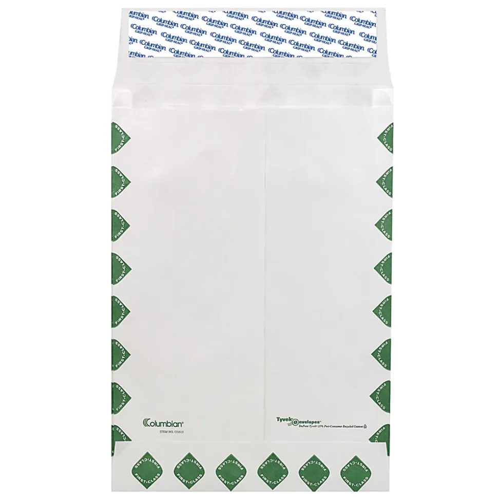 Quality Park® Dupont™ Tyvek® Grip-Seal® Expansion Envelopes, Open End, 14 Lb, First Class, 10" x 13" x 1 1/2", Self-Adhesive, White, Box Of 100