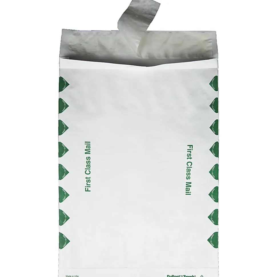 Quality Park® Dupont™ Tyvek® Grip-Seal® Expansion Envelopes, Open Side, 18 Lb, First Class, 10" x 13" x 1 1/2", Self-Adhesive, White, Box Of 100