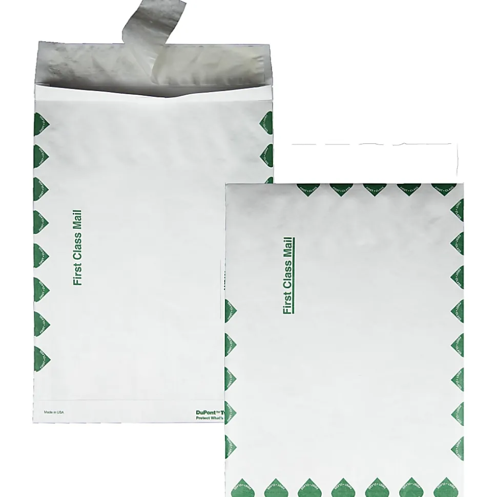 Quality Park® Dupont™ Tyvek® Grip-Seal® Expansion Envelopes, Open Side, 18 Lb, First Class, 10" x 13" x 1 1/2", Self-Adhesive, White, Box Of 100