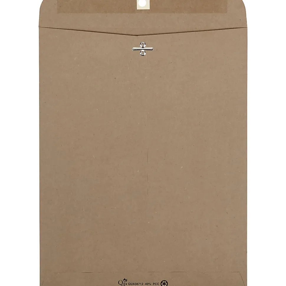 Quality Park Envelopes, 10" x 13", Clasp Closure, 100% Recycled, Kraft, Pack Of 100