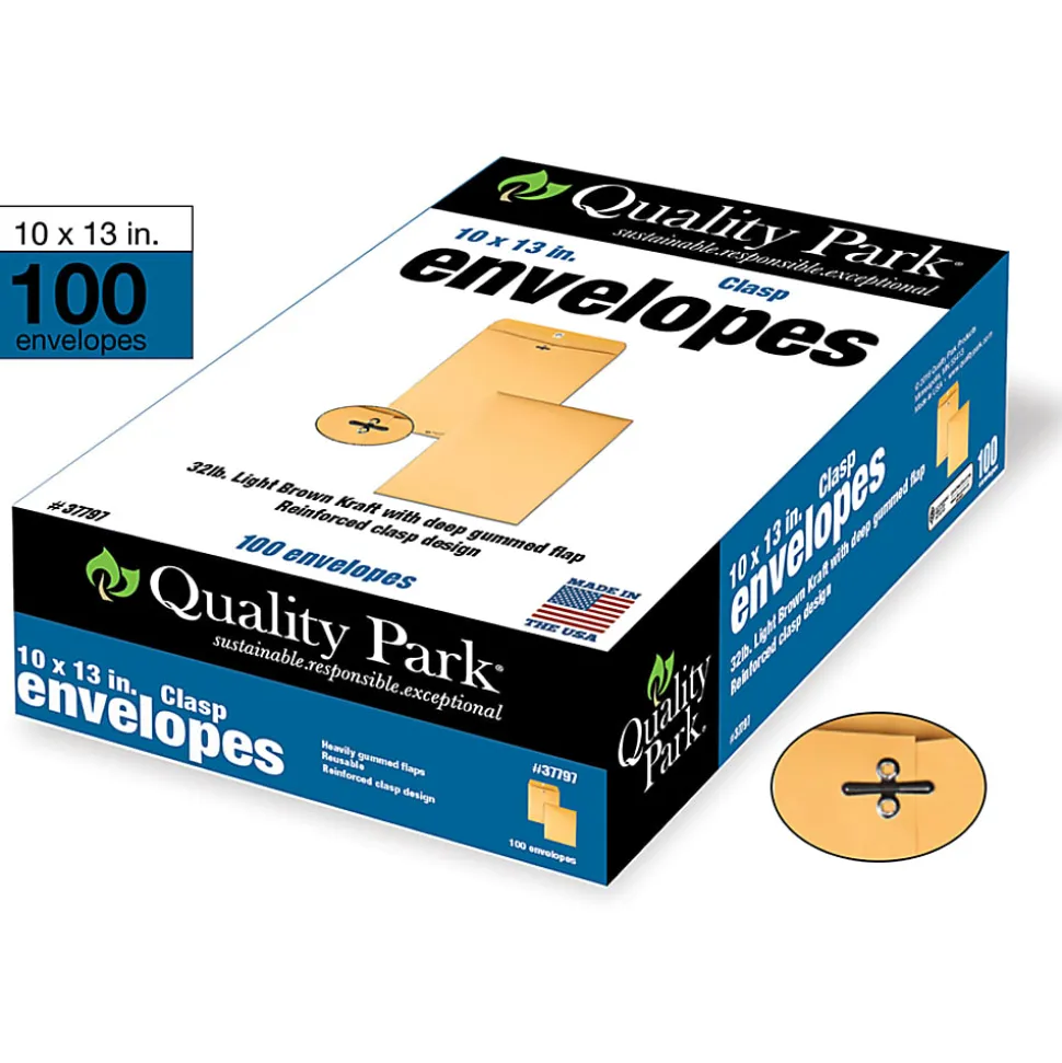 Quality Park® Envelopes, 10" x 13", Clasp Closure, Brown, Box Of 100, QUA37797