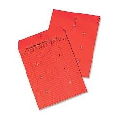 Quality ParkĀ® Interdepartment Envelopes, 10" x 13", 1-Sided Narrow Rule, Button & String Closure, Red, Box Of 100