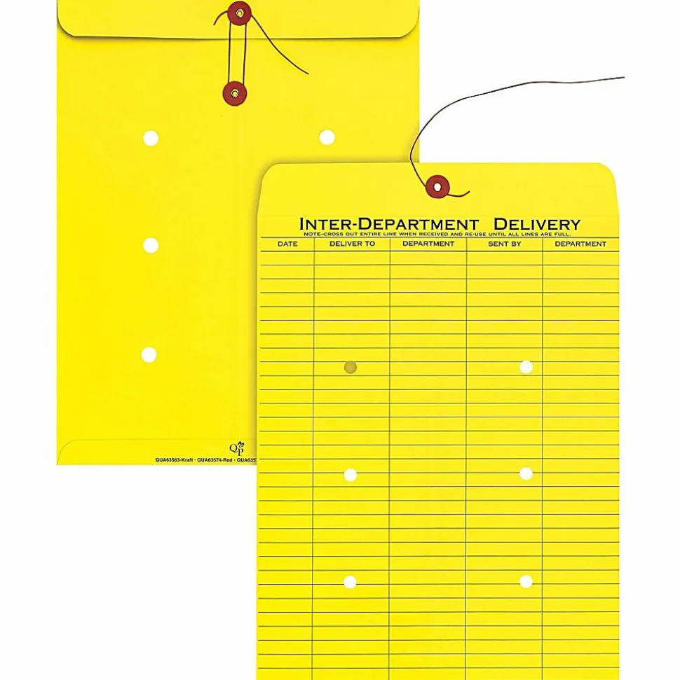 Quality Park® Interdepartment Envelopes, 10" x 13", Button & String Closure, Yellow, Box Of 100