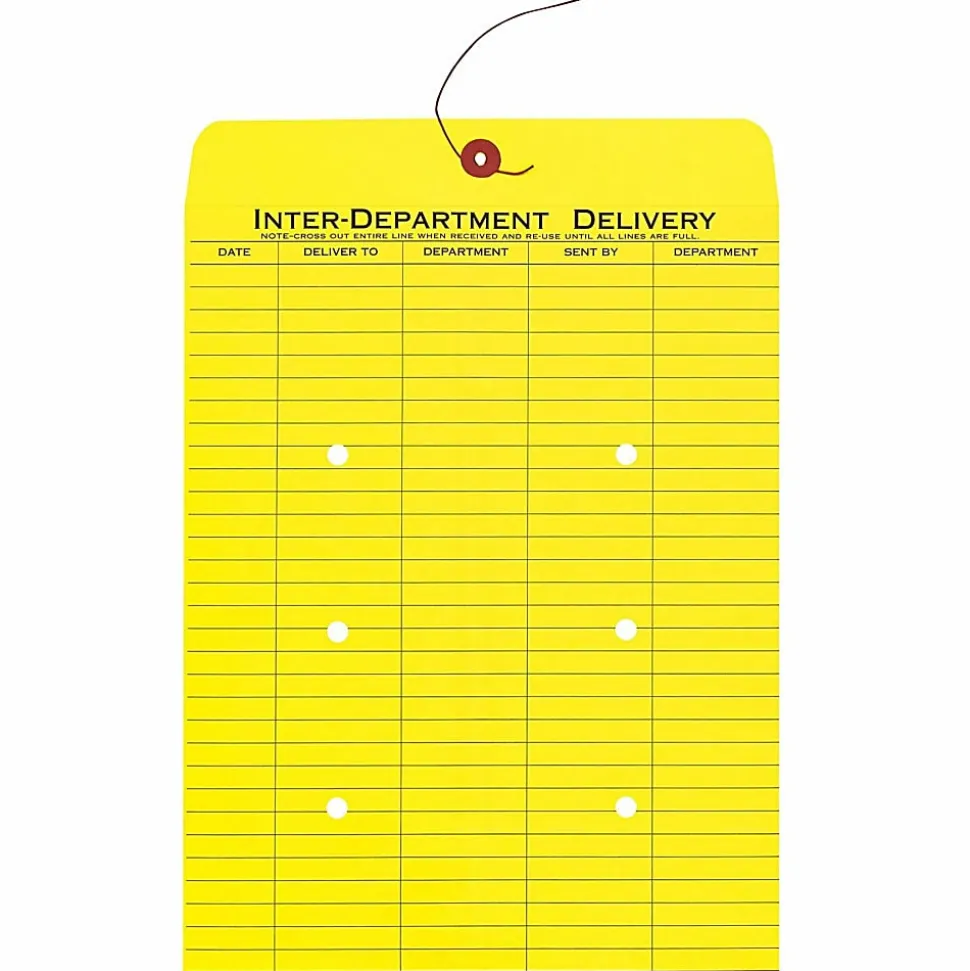 Quality Park® Interdepartment Envelopes, 10" x 13", Button & String Closure, Yellow, Box Of 100