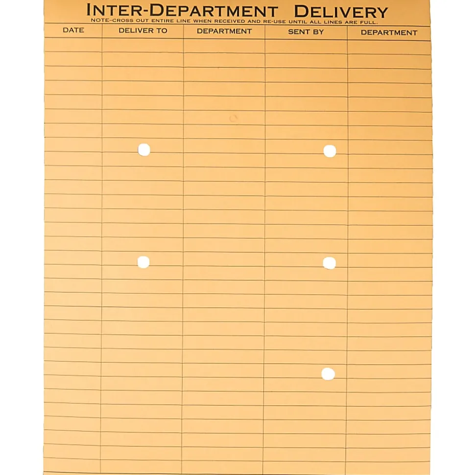 Quality Park Inter-Department Envelopes, 10" x 13", 2-Side Narrow-Rule, Button & String, 20% Recycled, Brown, Pack Of 100
