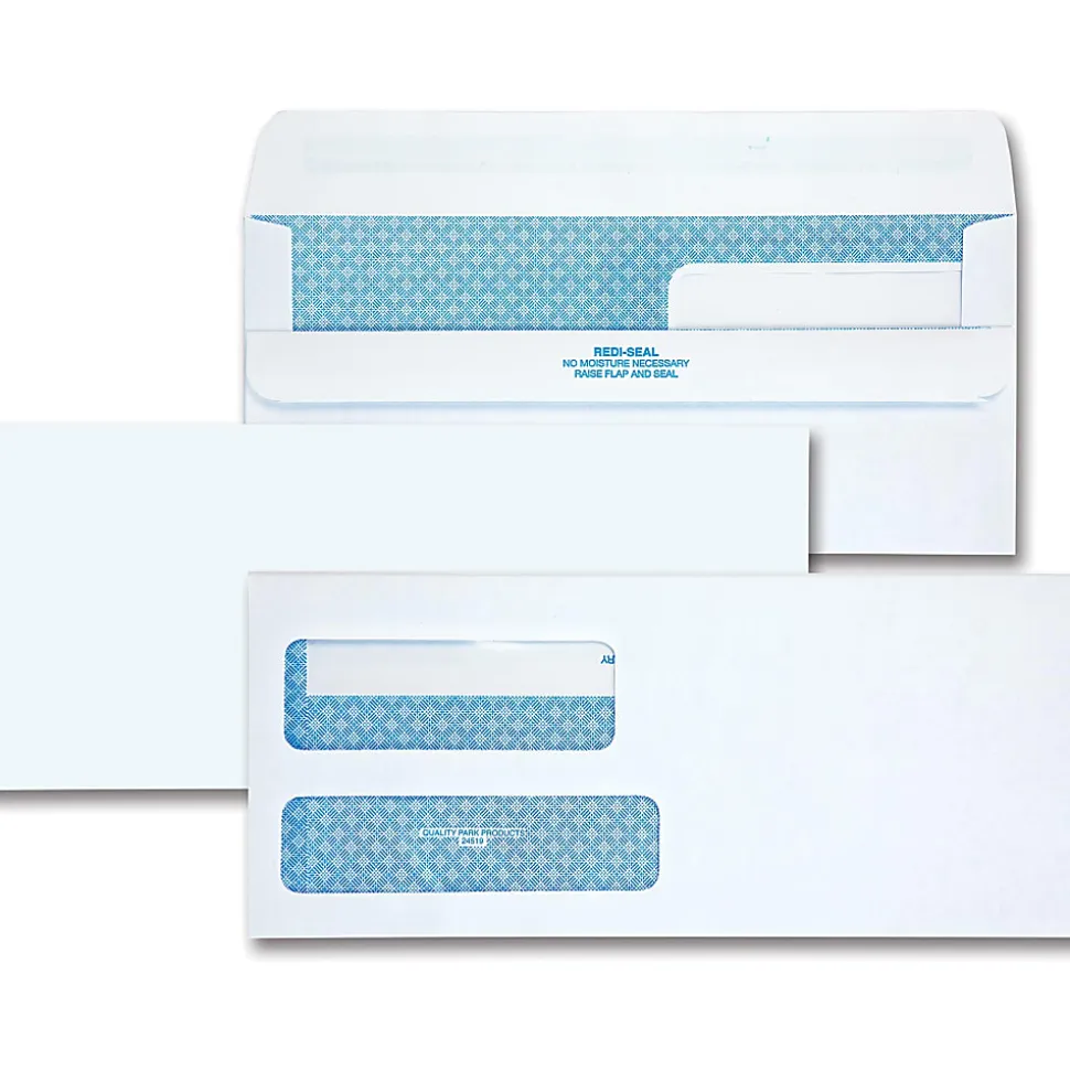 Quality Park No. 9 Double Window Security Tint Envelopes with Self-Seal Closure - Security - #9 - 3 7/8"x 8 7/8" - 24 lb - Adhesive - 250 Box - White