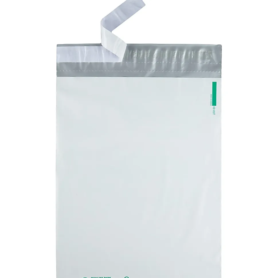 Quality Park™ Poly Mailers With Perforation, 12" x 15 1/2", Self-Adhesive, White, Pack Of 100