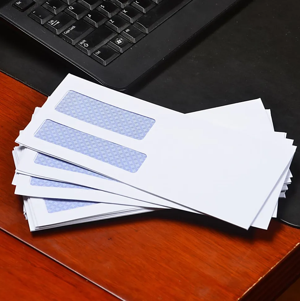 Quality Park® #10 Redi-Seal™ Envelopes, Double-Window, Security, Self-Sealing, White, Box Of 500