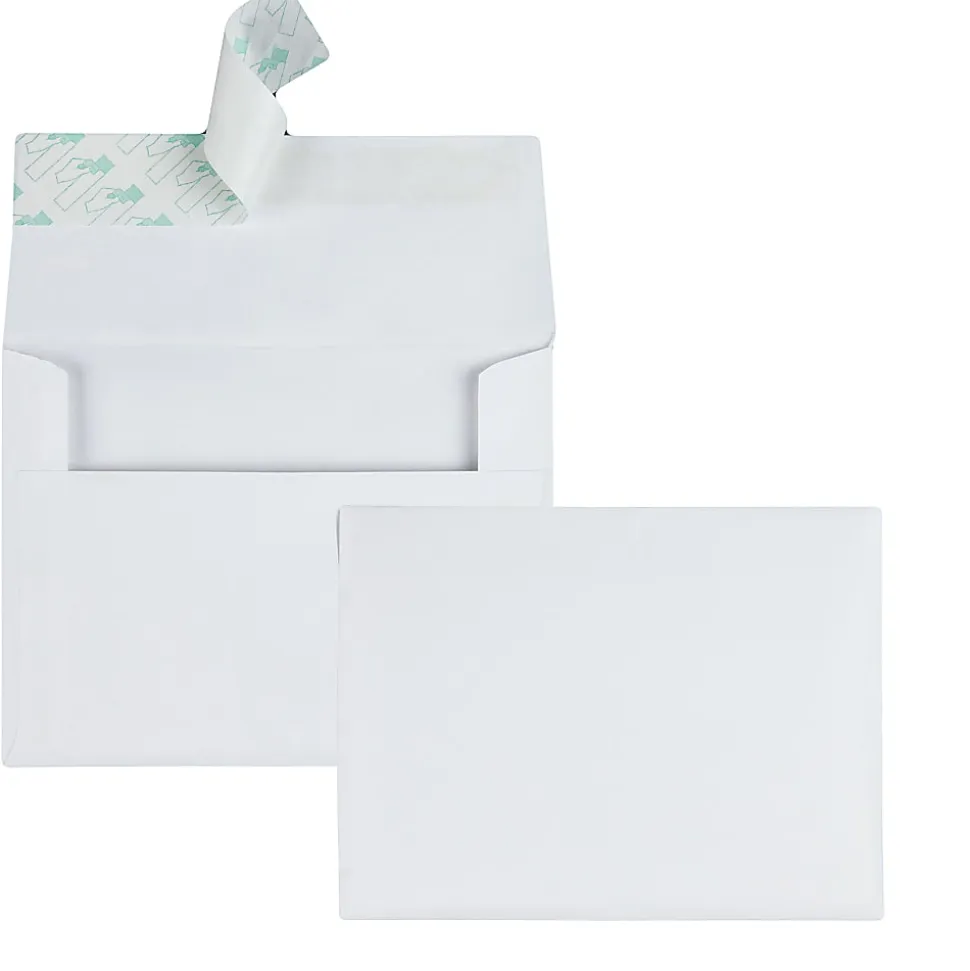 Quality Park® Redi-Strip® Invitation And Greeting Card Envelopes, 4 3/8" x 5 3/4", Self-Adhesive, White, Box Of 100