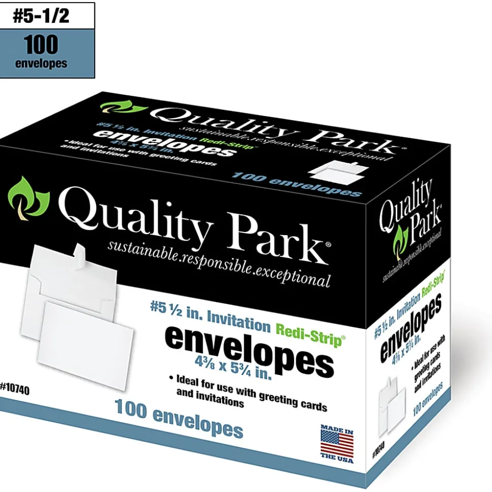 Quality Park® Redi-Strip® Invitation And Greeting Card Envelopes, 4 3/8" x 5 3/4", Self-Adhesive, White, Box Of 100