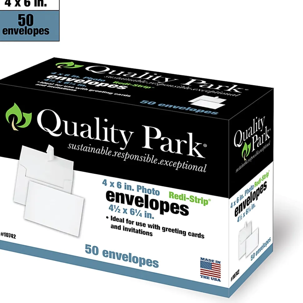 Quality Park® Redi-Strip® Photo Envelopes, 4 1/2" x 6 1/4", Self-Adhesive, White, Pack Of 50