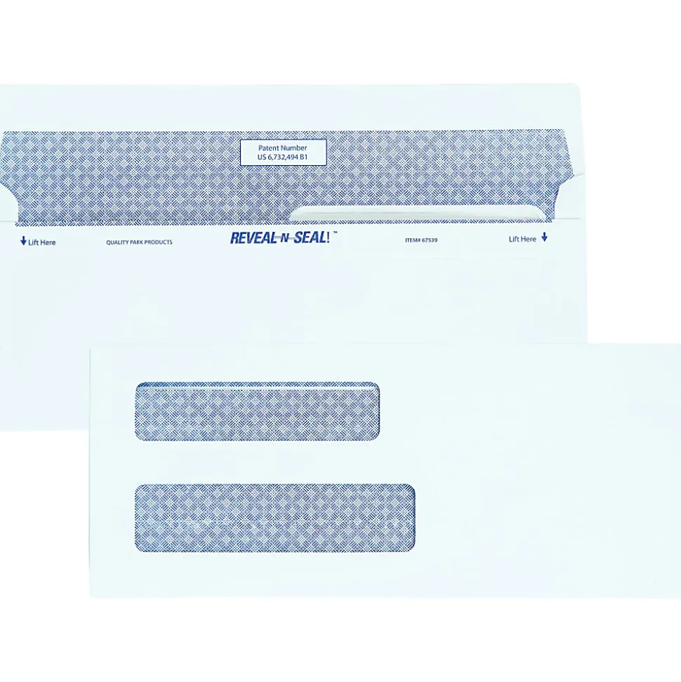 Quality Park® #8 Reveal-N-Seal® Business Security Double-Window Envelopes, Left Windows (Top/Bottom), White, Box Of 500