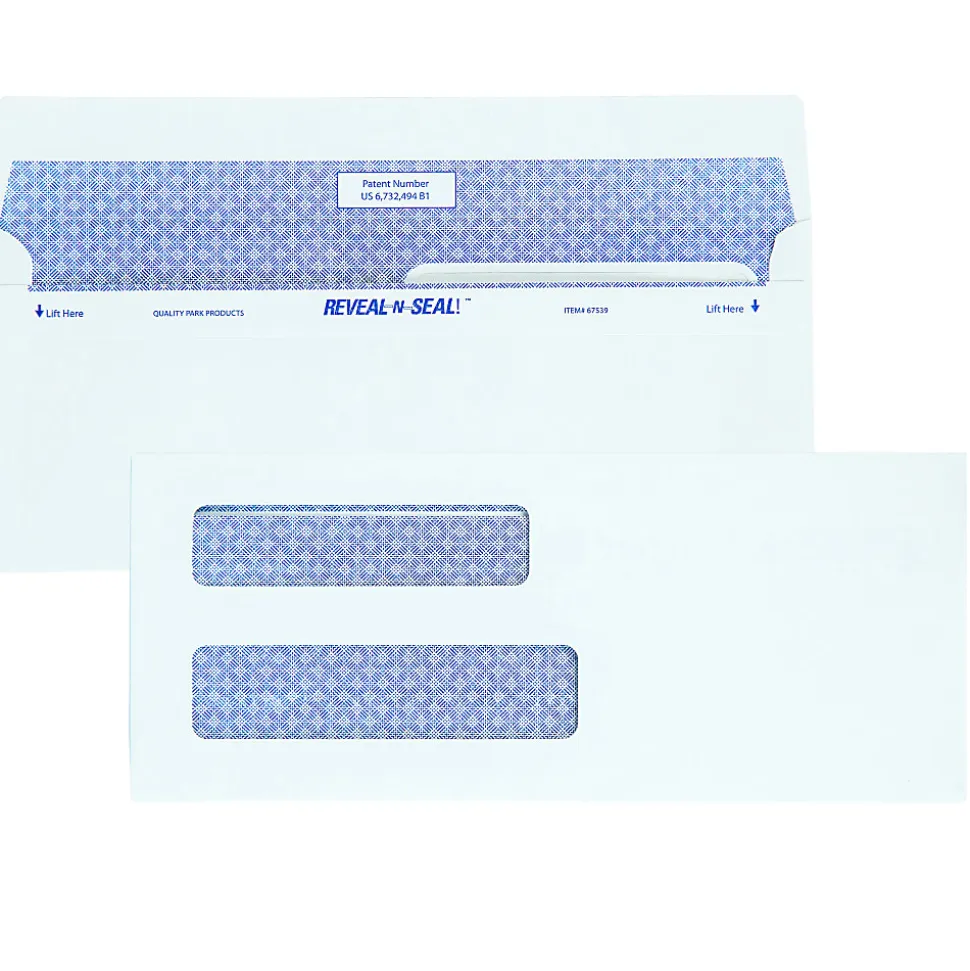 Quality Park® #8 Reveal-N-Seal® Business Security Double-Window Envelopes, Left Windows (Top/Bottom), White, Box Of 500