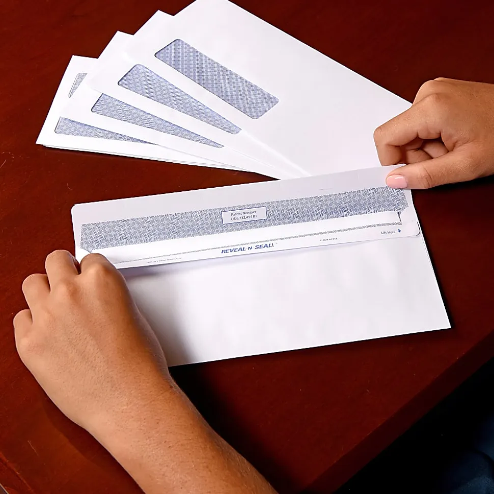 Quality Park® #8 Reveal-N-Seal® Business Security Double-Window Envelopes, Left Windows (Top/Bottom), White, Box Of 500