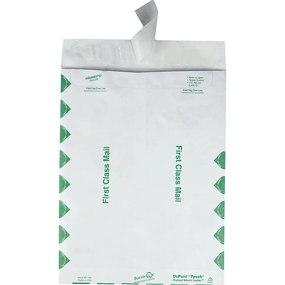 Quality Park® Tyvek® Envelopes, 9 1/2" x 12 1/2", First Class, Self-Adhesive, White, Box Of 100