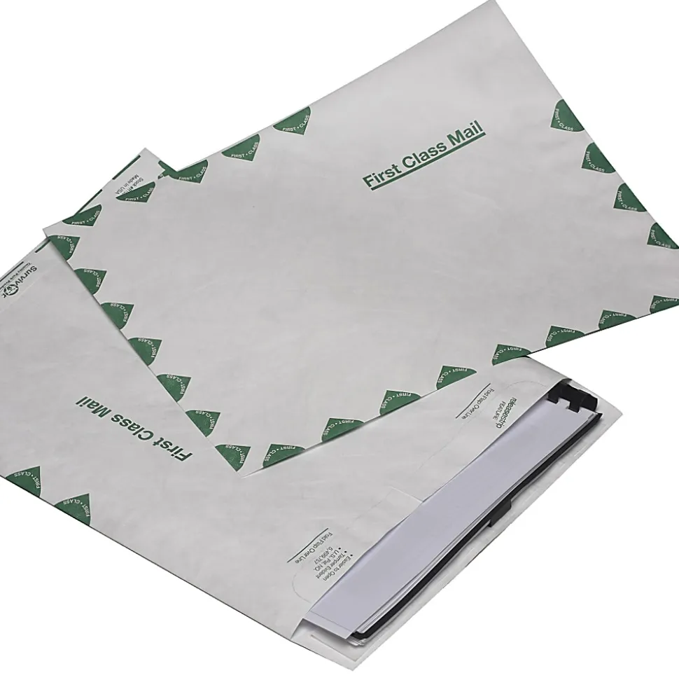 Quality Park® Tyvek® Envelopes, 9 1/2" x 12 1/2", First Class, Self-Adhesive, White, Box Of 100