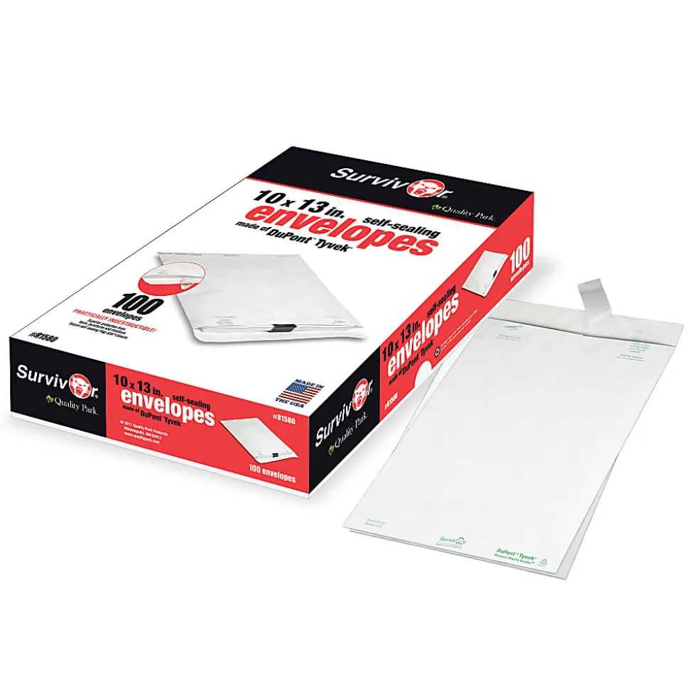 Quality Park® Tyvek® Envelopes, 10" x 13", White, Box Of 100