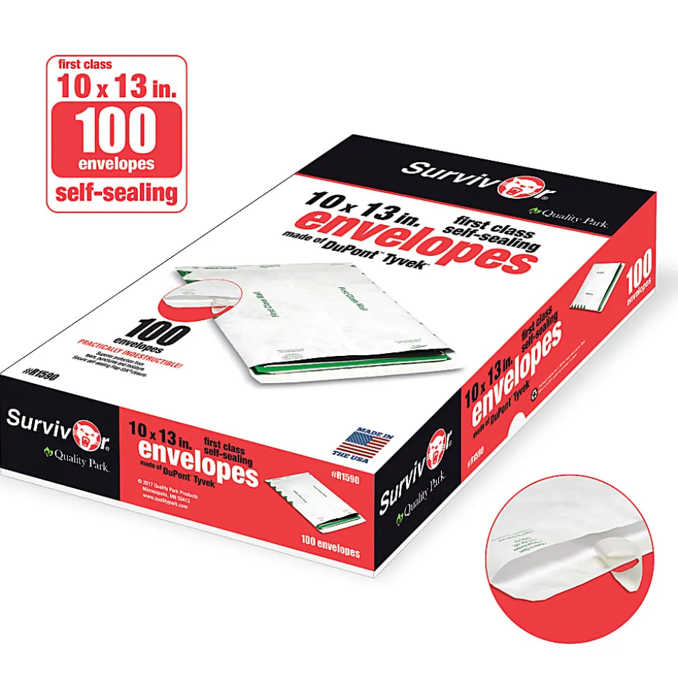 Quality Park® Tyvek® Envelopes, First Class, 10" x 13", White, Box Of 100