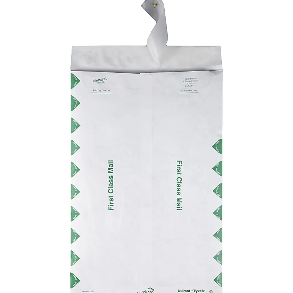 Quality Park® Tyvek® First Class 10" x 15" Envelopes, 14 Lb, Self-Adhesive, Green/White, Box Of 100
