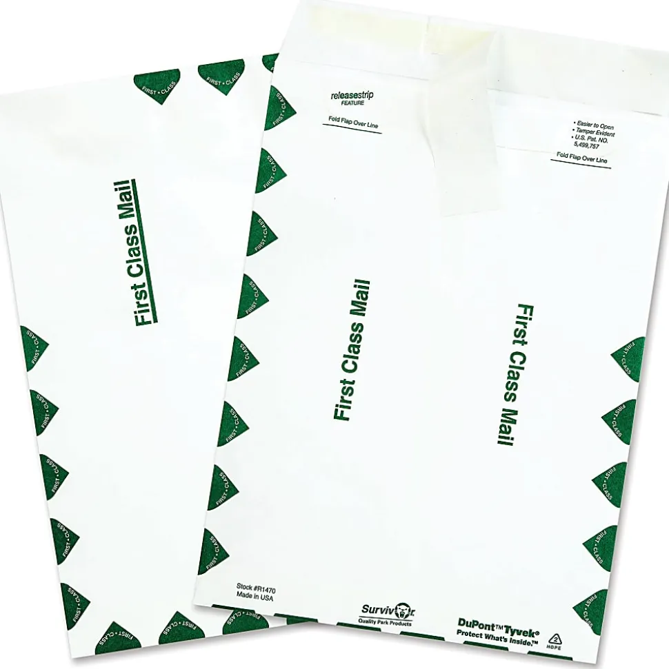 Quality Park® Tyvek® 9" x 12" Envelopes, Self-Adhesive, First Class, White, Box Of 100