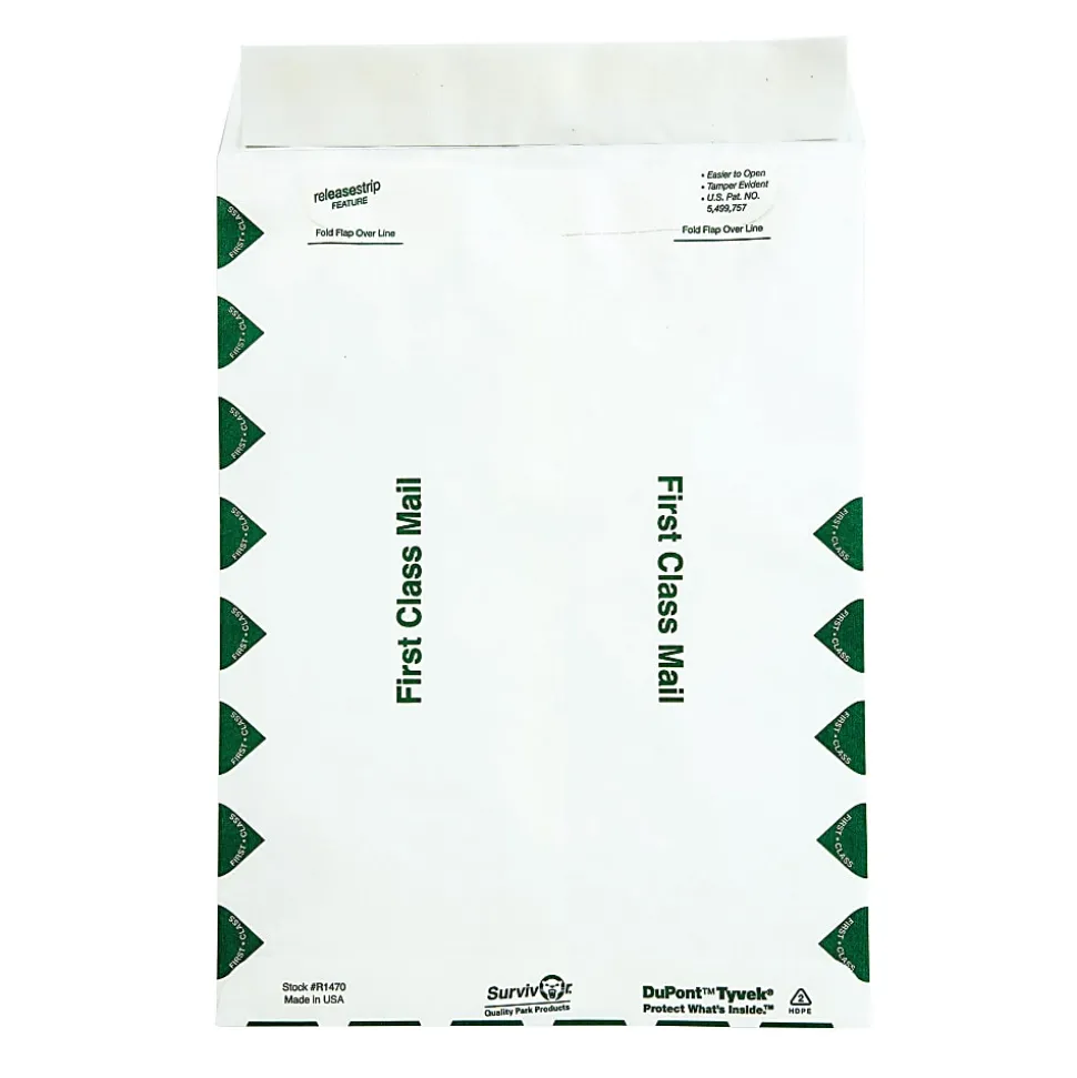 Quality Park® Tyvek® 9" x 12" Envelopes, Self-Adhesive, First Class, White, Box Of 100