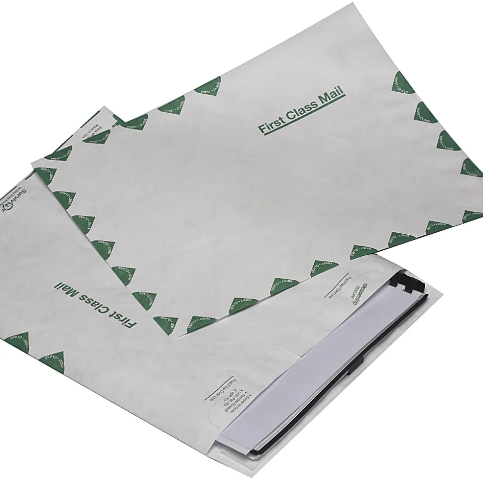 Quality Park® Tyvek® 9" x 12" Envelopes, Self-Adhesive, First Class, White, Box Of 100