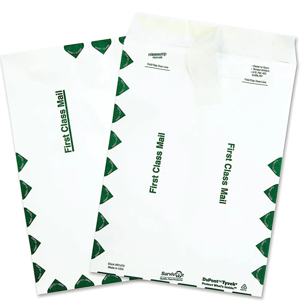Quality Park® Tyvek® 9" x 12" Envelopes, Self-Adhesive, First Class, White, Box Of 100