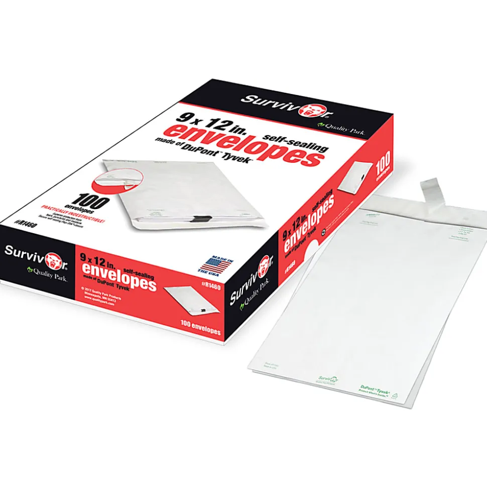 Quality Park® Tyvek® 9" x 12" Envelopes, Self-Adhesive, White, Box Of 100