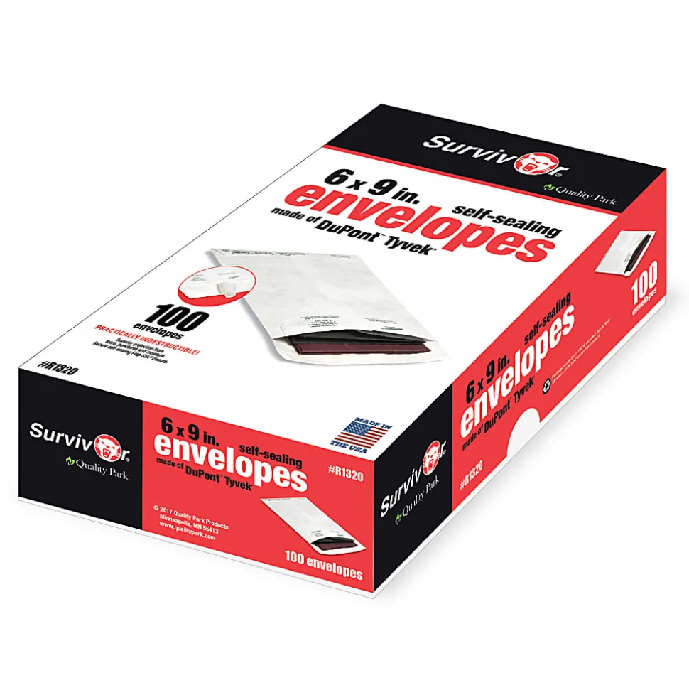 Quality Park® Tyvek® 6" x 9" Envelopes, Self-Adhesive Closure, White, Box Of 100