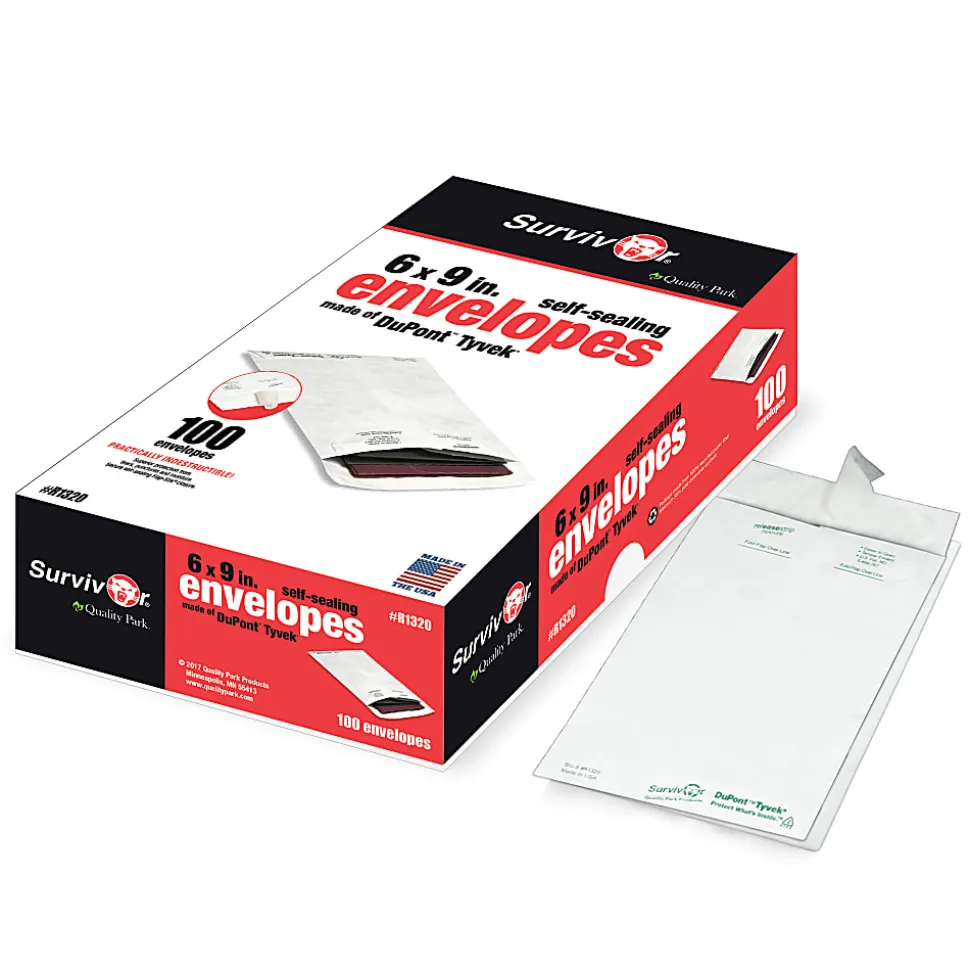 Quality Park® Tyvek® 6" x 9" Envelopes, Self-Adhesive Closure, White, Box Of 100
