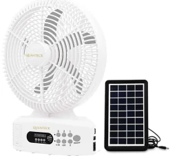 Quanteck 12" 3-Speed Solar Fan, 16-3/16"H x 12"W x 6-1/8"D, White