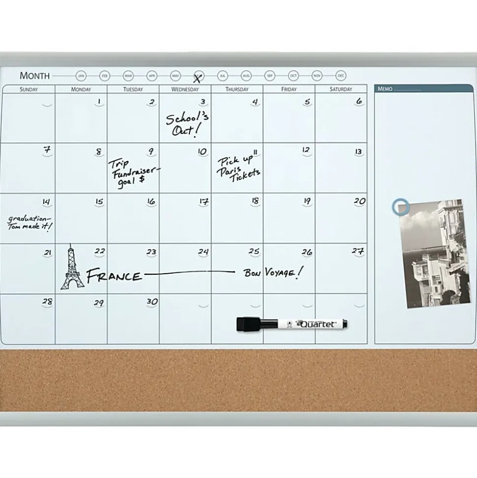 Quartet® Calendar Magnetic Dry-Erase Whiteboard, 17" x 23", Black/Silver Plastic Frame