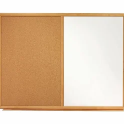 Quartet® Combination Non-Magnetic Melamine Dry-Erase/Cork Bulletin Board, 24" x 36", Oak Wood Frame