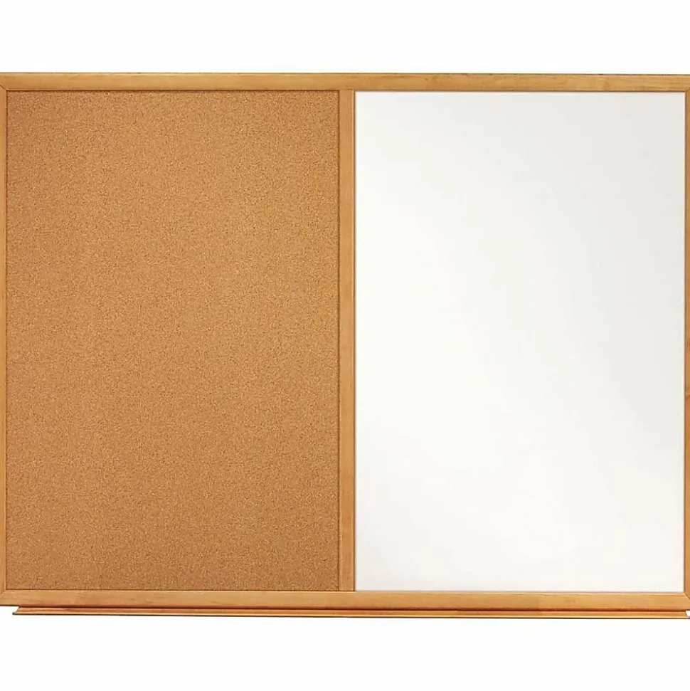 Quartet® Combination Non-Magnetic Melamine Dry-Erase/Cork Bulletin Board, 24" x 36", Oak Wood Frame