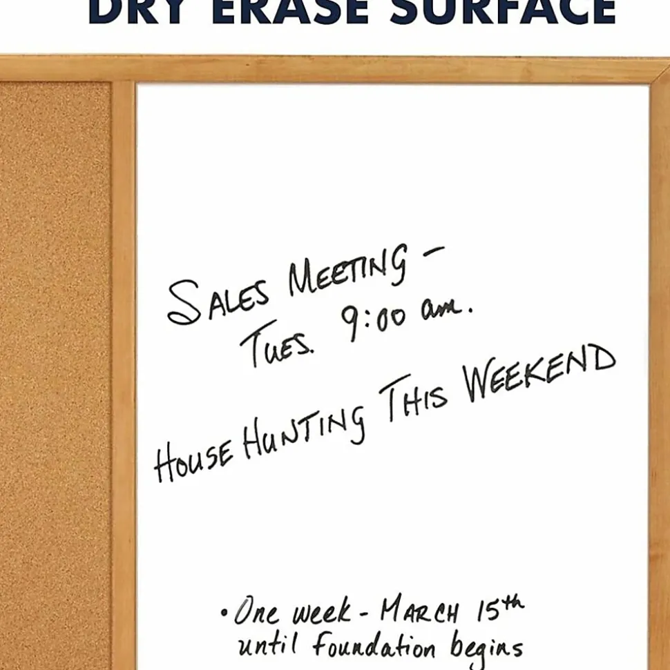 Quartet® Combination Non-Magnetic Melamine Dry-Erase/Cork Bulletin Board, 24" x 36", Oak Wood Frame