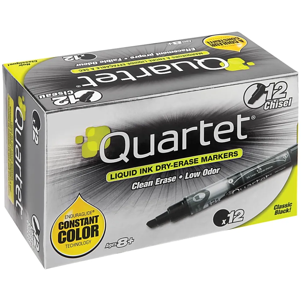 Quartet® EnduraGlide® Dry-Erase Markers, Chisel, Black, Pack Of 12