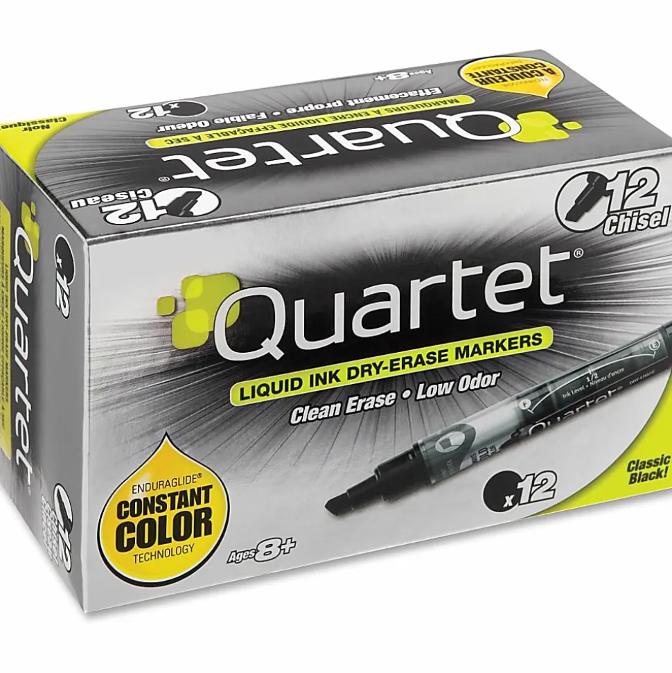 Quartet® EnduraGlide® Dry-Erase Markers, Chisel, Black, Pack Of 12