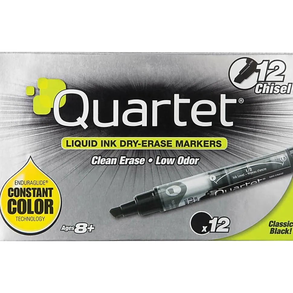 Quartet® EnduraGlide® Dry-Erase Markers, Chisel, Black, Pack Of 12