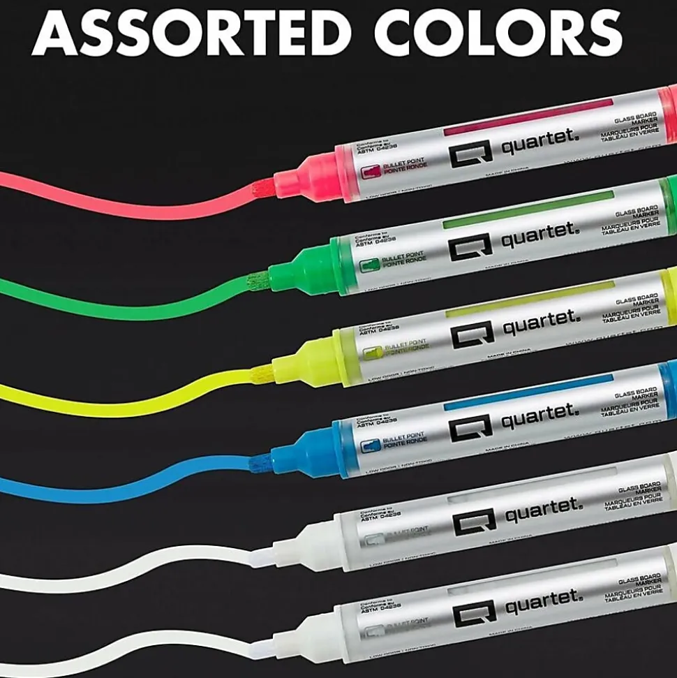 Quartet Glass Board Bullet Tip Neon Markers - Bullet Marker Point - Assorted Neon Ink - 6/Pack